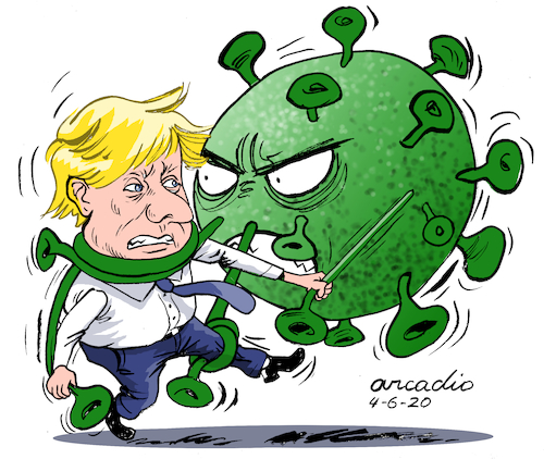 Cartoon: The big battle of Boris. (medium) by Cartoonarcadio tagged boris,coronavirus,covid,19,england