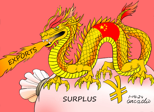 Cartoon: The big surplus of China (medium) by Cartoonarcadio tagged china,asia,economy,surplus