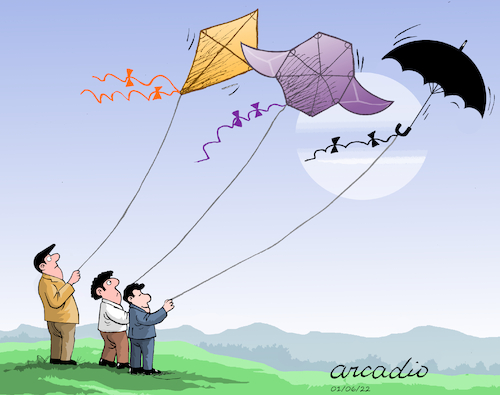 Cartoon: The black kite. (medium) by Cartoonarcadio tagged kite,umbrella,entertainment,humor