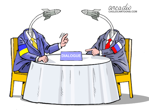 Cartoon: The dialogue does not exist. (medium) by Cartoonarcadio tagged wars,weapons,dialogue,peace