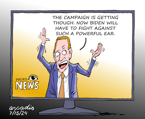 Cartoon: The ear of Trump 2. (medium) by Cartoonarcadio tagged trump,republicans,democrats,violence