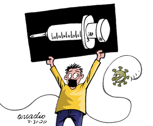 Cartoon: The vaccine please. (medium) by Cartoonarcadio tagged vaccine,people,world,covid,19,pandemic