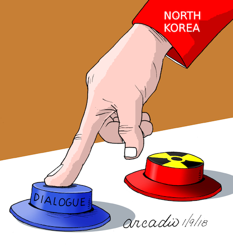 Cartoon: They pressed the other button. (medium) by Cartoonarcadio tagged nuclear,butoon,weapons,north,korea,south