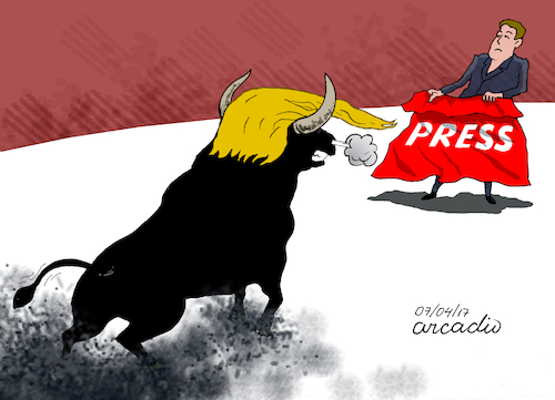 Cartoon: Trump against media (medium) by Cartoonarcadio tagged trump,media,press,us,govrnment,president,america