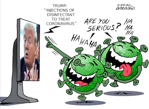 Cartoon: Trump and disinfectant. (medium) by Cartoonarcadio tagged trump,coronavirus,covid,19