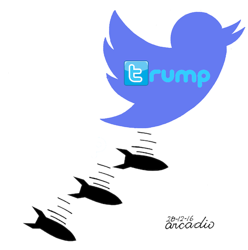 Cartoon: Trump and Twitter. (medium) by Cartoonarcadio tagged trump,twitter,internet,computer,messages