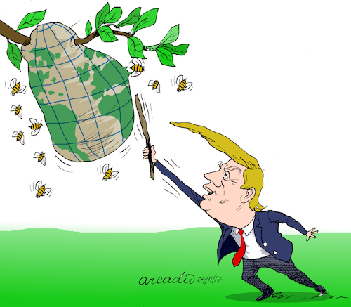 Cartoon: Trump the naughty. (medium) by Cartoonarcadio tagged trump,world,syria,russia,iran,north,korea,putin