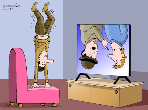 Cartoon: TV upside down. (medium) by Cartoonarcadio tagged cartoon,entarteinment,humor
