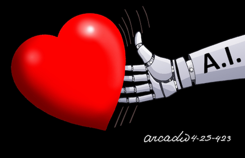 Cartoon: Virtual love. (medium) by Cartoonarcadio tagged love,artificial,intelligence,computer,virtual,feelings