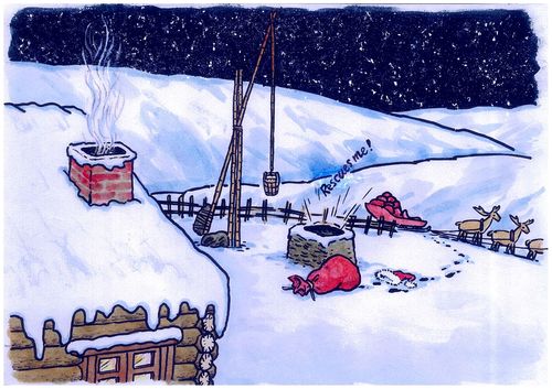 Cartoon: Busy in the wrong (medium) by Lv Guo-hong tagged snow,night,weihnachtsmann,wrong,fall,well