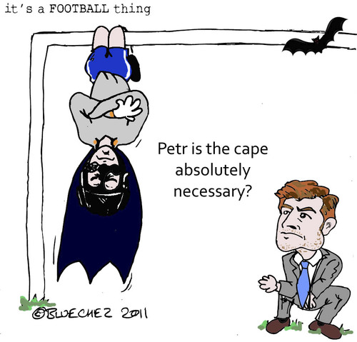 Cartoon: Petr Cech - Masked Avenger? (medium) by bluechez tagged cech,avb,goalkeeper,chelsea,petr,masked,goal,premiership