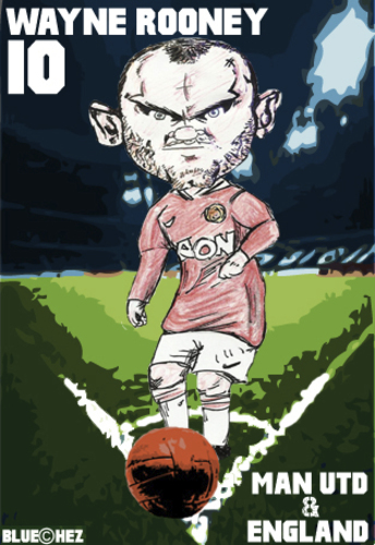 Cartoon: Wayne Rooney Man Utd and England (medium) by bluechez tagged football,premiership,manchester,united,wayne,rooney,england,striker