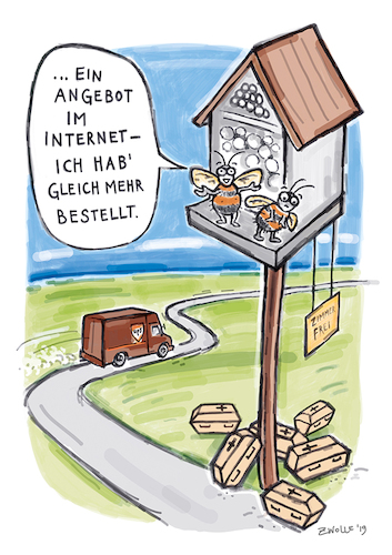 Cartoon: Insektenhotel (medium) by toonwolf tagged insektensterben,insektenhotel,lieferservice