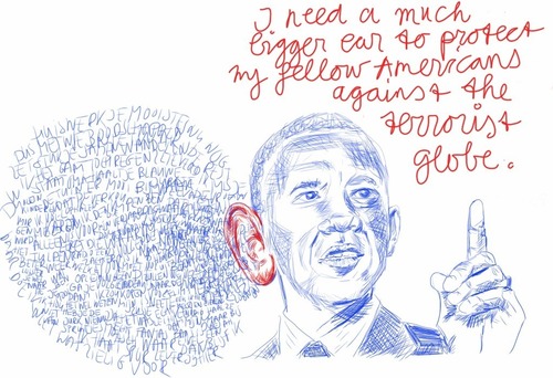 Cartoon: Obamas Big Ear (medium) by Roodkapje tagged obama,united,states,nsa