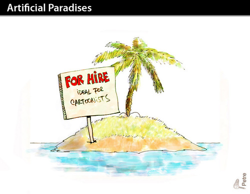 Cartoon: ARTIFICIAL PARADISES (medium) by PETRE tagged desert,island,oportunity
