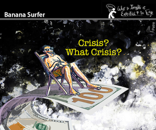 Cartoon: Banana Surfer (medium) by PETRE tagged crisis,dollar,argentina,geld,money