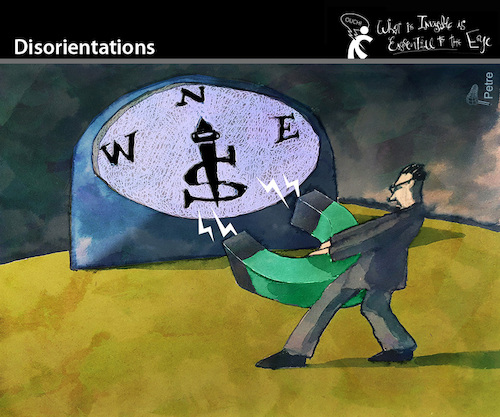Cartoon: Disorientations (medium) by PETRE tagged desorientierungen,disorientations,compass,power,money,macht