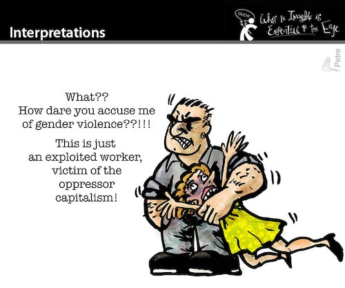 Cartoon: Interpretations (medium) by PETRE tagged socialclass,gender,oppression,violence,contradiction