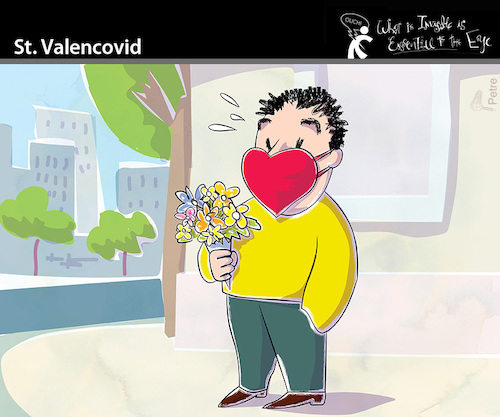 Cartoon: St. Valencovid (medium) by PETRE tagged valentine,covid,love,romance