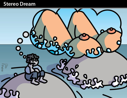 Cartoon: Stereo Dream (medium) by PETRE tagged dreams,fantasy,naked,woman,island