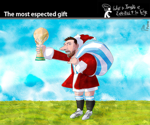 Cartoon: The most espected gift (medium) by PETRE tagged fußball,fifaworldcup2022,messi,christmas,worldcup