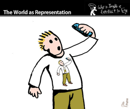 Cartoon: The World as Representation (medium) by PETRE tagged selfie,miseenabyme,smarphone,phone