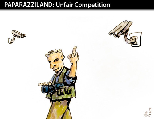 Cartoon: Unfair Competition (medium) by PETRE tagged paparazzi,cameras,photographer