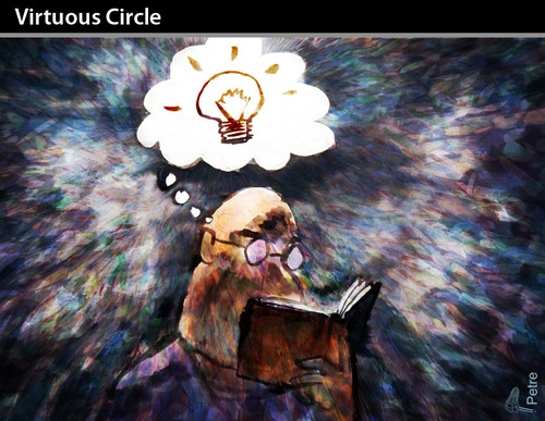 Cartoon: Virtuous Circle (medium) by PETRE tagged origin,ideas,reading,books