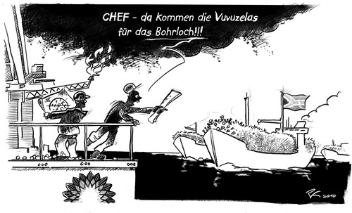 Cartoon: BP versucht es mit Plan B (medium) by Peter Knoblich tagged wm,vuvuzela,ölpest,bohrloch,ölkatastrophe,mexico,golf,bp
