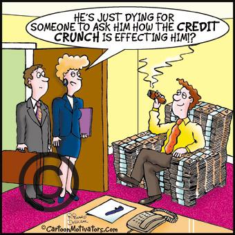Cartoon: Credit Crunch (medium) by CartoonGenius tagged credit,crunch,piles,of,money,big,cigar,office
