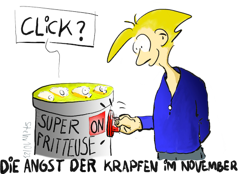 Cartoon: Die Angst der Krapfen im Novembe (medium) by Matthias Stehr tagged krapfen,böse,überraschung