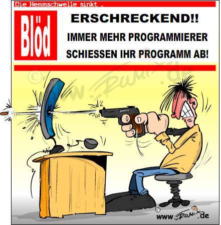 Cartoon: Die Hemmschwelle sinkt (medium) by Trumix tagged programmierer,pc,computer,rechner,programme,anwendungen,task,taskmanagrer,trummix