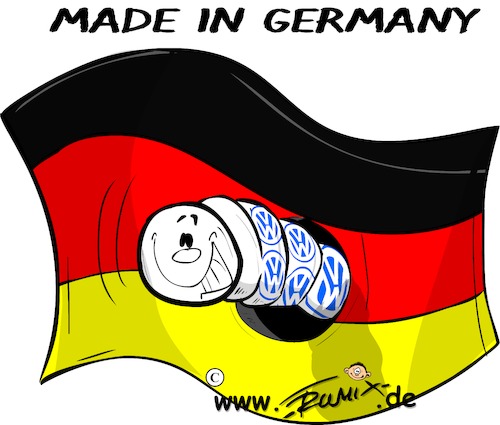 Cartoon: Made in Germany (medium) by Trumix tagged dieselskandal,vw,automobil,autindurstrie,bertrugssoftware,autoindustrie,skandal,winterkorn,dieselskandal,vw,automobil,autindurstrie,bertrugssoftware,autoindustrie,skandal,winterkorn