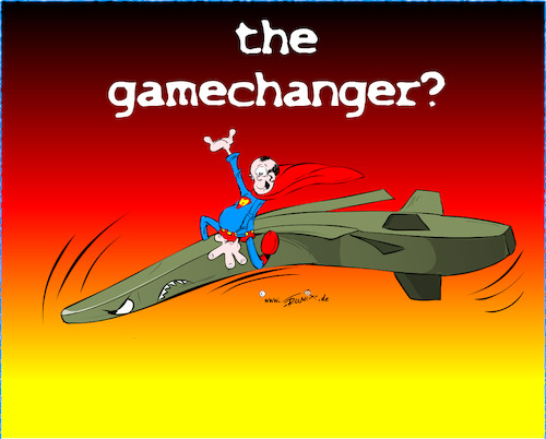 Cartoon: The gameschnager (medium) by Trumix tagged gamechanger,taurus,marschflugkörper,merz,ki,rotelinien,ukraine,hilfe,gamechanger,taurus,marschflugkörper,merz,ki,rotelinien,ukraine,hilfe