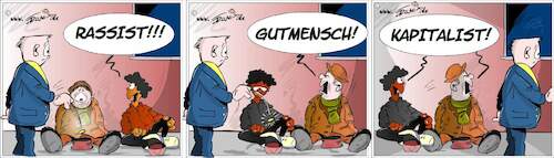 Cartoon: Wie man es macht ist es falsch (medium) by Trumix tagged rassist,gutmensch,kapitalist,spende,not,armut,geld,es,rassist,gutmensch,kapitalist,spende,not,armut,geld