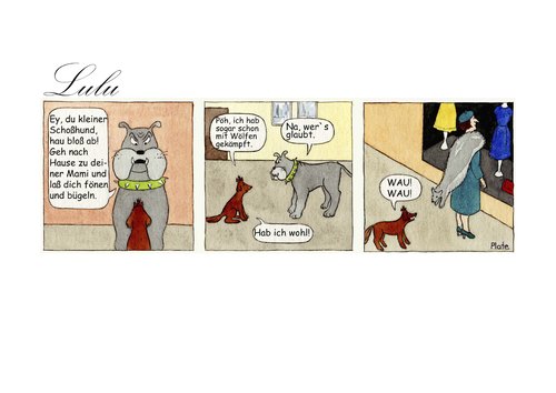 Cartoon: Lulu kämpft (medium) by Ines Plate tagged hund,wolf,pelz,pelzmantel,kampf,schoßhund