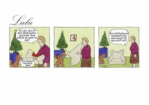 Cartoon: Lulus Weihnachtsgeschenk (medium) by Ines Plate tagged weihnachten,geschenke,bescherung,weihnachtsmann,hund,überraschung