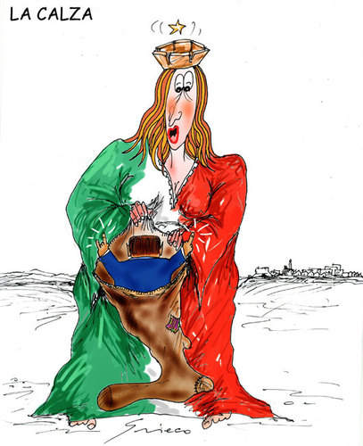 Cartoon: La Calza (medium) by Grieco tagged grieco,italia,befana,berlusconi,calza,regali