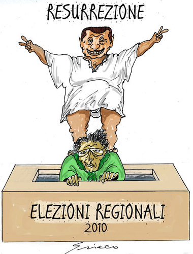 Cartoon: RESURREZIONE 2010 (medium) by Grieco tagged grieco,berlusconi,bossi,resurrezione,elezioni