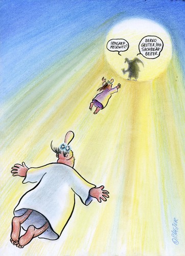 Cartoon: sachbearbeiter (medium) by Petra Kaster tagged himmel,tod,sterben,jenseits,bürokratie,sachbearbeiter,religion,büro,gott,engel,amt,job,arbeit