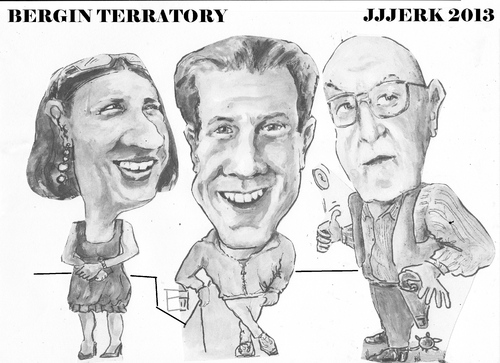 Cartoon: Bergin terratory (medium) by jjjerk tagged bergin,johanna,brian,cartoon,caricature,glasses,irish,trio,ireland