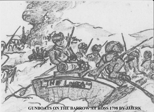Cartoon: Gunboats on the Barrow 1798 (medium) by jjjerk tagged gun,boats,soldiers,barrow,rebellion,ross,wexford,cartoon,caricature