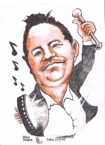 Cartoon: Ivan Smyth (medium) by jjjerk tagged ivan,smyth,badhran,player,irish,ireland,drum,famous,cartoon,caricature,music,band