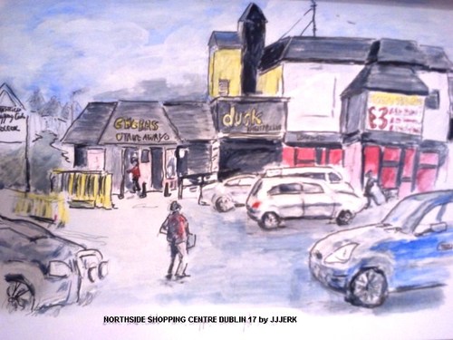Cartoon: Northside Shopping Centre Dublin (medium) by jjjerk tagged northside,shopping,centre,cartoon,cars,people,caricature,view,panaramic