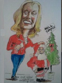 Cartoon: Santa Claus and Linda Hayden (medium) by jjjerk tagged linda,hayden,bell,center,santa,claus,cartoon,caricature,tree,ireland,irish,red,boots,darndale
