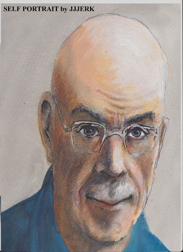 Cartoon: Self portrait (medium) by jjjerk tagged blue,mustache,portrait,caricature,cartoon,glasses