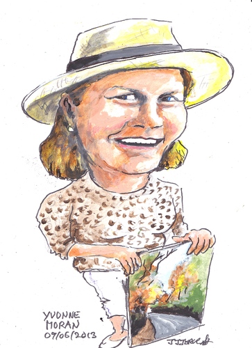 Cartoon: Yvonne Moran (medium) by jjjerk tagged yvonne,moran,famous,balla,ban,gallery,cartoon,caricature,sun,hat,painting,artist,art,alley,malahide