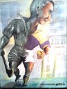 Cartoon: Nickey Rackard (small) by jjjerk tagged nickey rackard wexford iriland irish purple and moroon yellow cartoon statue caricature sportsman
