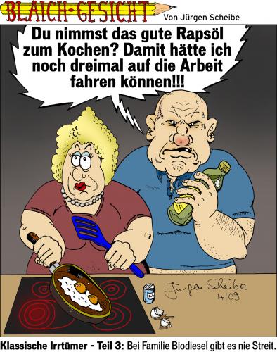 Cartoon: Blaichgesicht Nr. 78 (medium) by Scheibe tagged rapsöl,biodiesel,ehepaar,beziehung,küche,spiegeleier,pfanne,spritpreise,benzinpreise