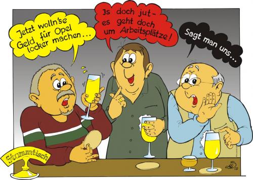 Cartoon: Am Stammtisch (medium) by MiS09 tagged opel,stammtisch,konjunktur,umweltprämie,arbeitsplätze,finanzkrise